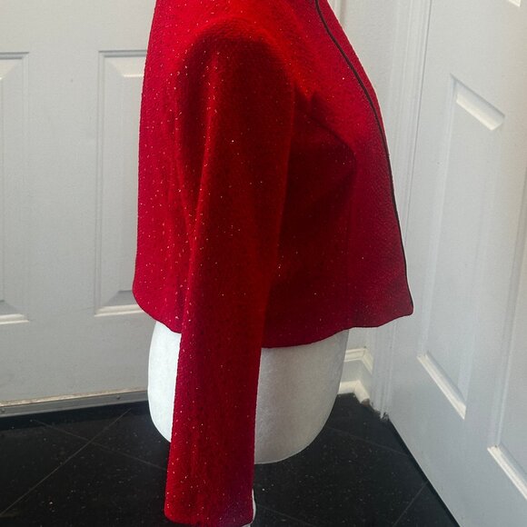 Vintage Jessica Howard Red Glitter Zip Jacket, Stand Collar, Sz 10 - Picture 10 of 15